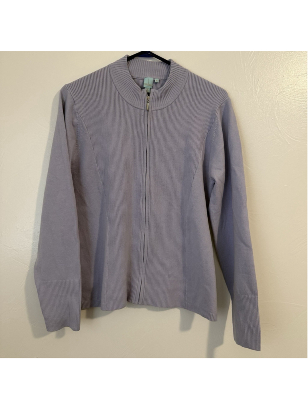 Shu Shu Anthropologie Mock Neck Full Zip Ribbed Knit Cardigan Lavender Size XL